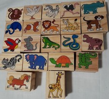 Whimsical Rubber Stamps Animal LOT OF 21 Wood Mounted Cat Dog Lion Hippo See Pic
