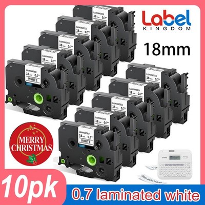 10pk fit tze-241 TZe241 label maker tz tape 18mm 0.7 laminated white 3/4 PT-H110