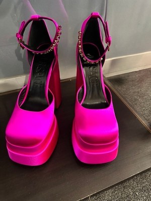 Versace Medusa Aevitas Fuchsia Crystal/Satin Platforms Retail $1575 sz 38