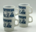Vintage Fire King Oven Proof Mugs Blue Willow Pattern - Set of Four - Stackable