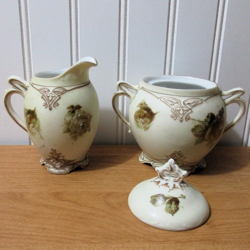 OHME OLD IVORY #16 CREAMER & SUGAR Set Cream Pitcher Bowl & Lid HP Roses Silesia - Picture 10 of 22