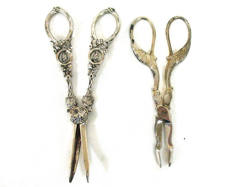 Art Nouveau Style Sugar Tongs & Grape Scissors Stork Bird