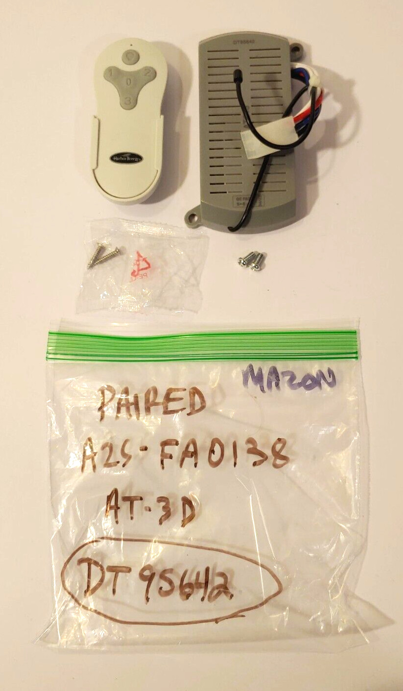 Harbor Breeze Ceiling Fan Paired Remote & Receiver Set A25-FA0138 AT-3D AT013