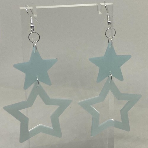 Glow in the dark star earrings , acrylic lightweight Kitsch Fun 5cm to 16cm long - Picture 18 of 90