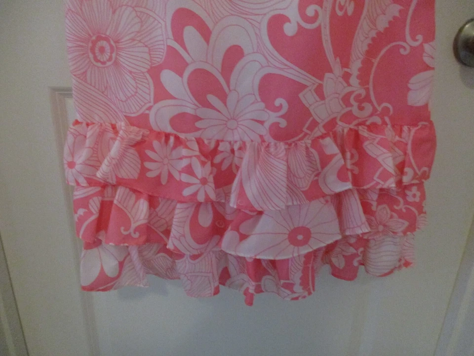 VTG 1960s ANDRADE HAWAII DRESS PINK WHITE FLORAL 3 LAYER RUFFLES w/SLIT -SIZE 12 - Image 4 of 4