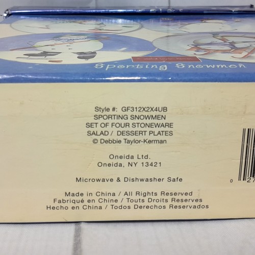 Oneida Schneemann Salat Dessert Teller 4er Set Rodeln Skifahren Hockey Sport 8,25" - Bild 14 von 15