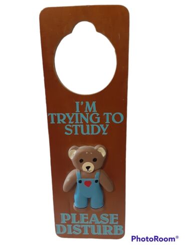 Vtg Figi 3D Knob Door Hanger Teddy Bear Please Disturb Kids Room Playroom Decor - Picture 1 of 5