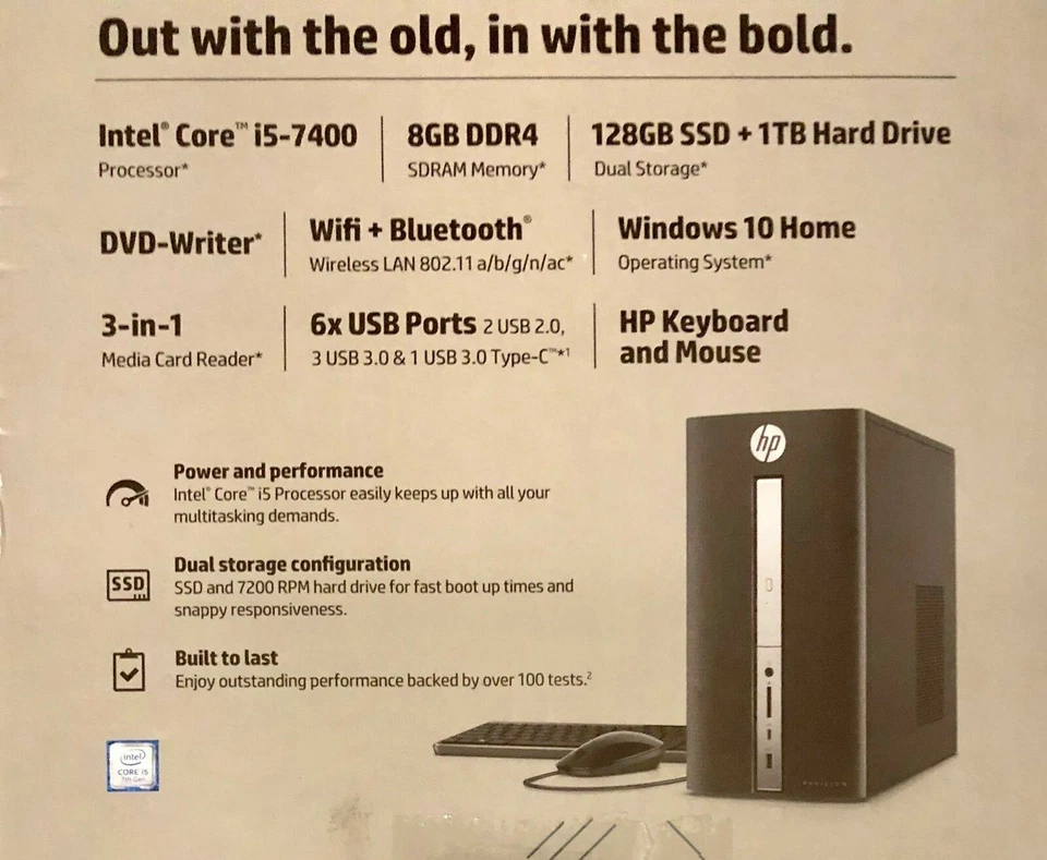 New HP Pavilion 570-p023w (1TB + 128GB, Intel Core i5 7th Gen 3.00GHz, 16GB RAM) - Image 3 of 4
