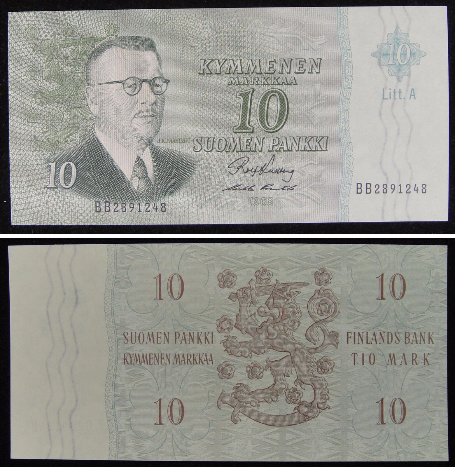 Finland Banknote 10 Markka 1963 UNC, Litt. A