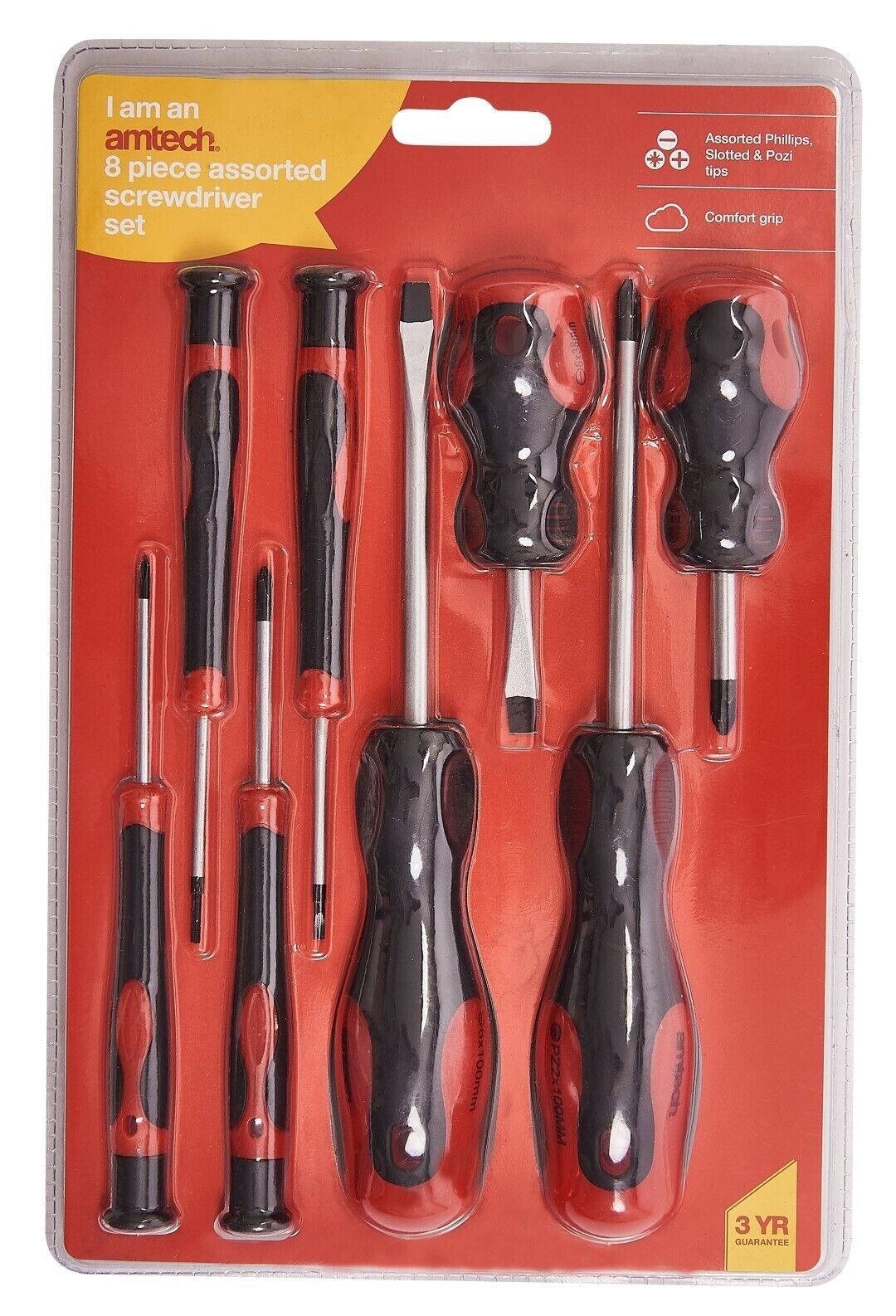 8Pc Screwdriver Set Phillips Slotted Stubby Regular Plumber Mechanic Amtech