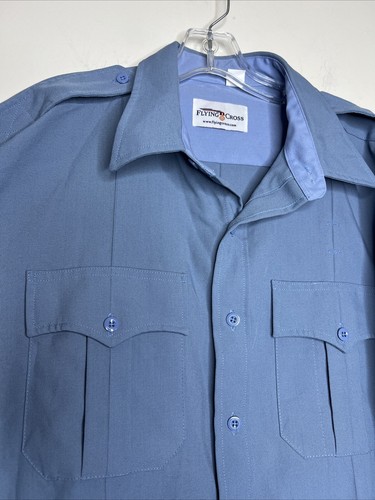 Flying Cross Men’s Long Sleeve Uniform Shirt Size 18 35 Blue Button Up Collar - Picture 2 of 6