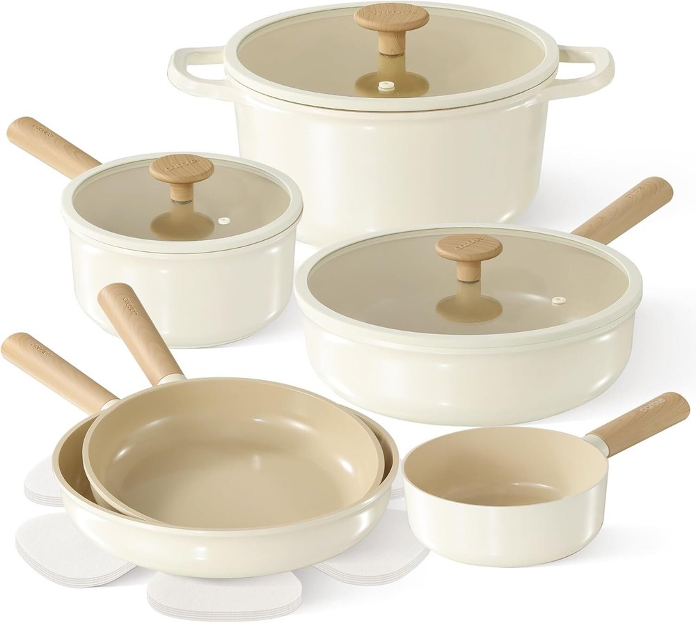 CAROTE Ceramic Pots and Pans Set 14pcs Cookware Set Non-toxic Cooking Set