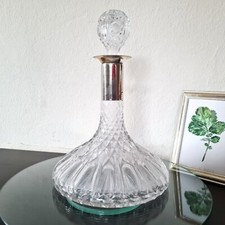19th Century Ships Decanter Lead Crystal Glass MCM Nautical Carafe With Stopper
