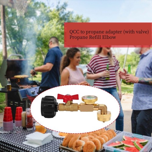 Propane Refill Adapter 20lb to 1lb Converter 90° Elbow With Gauge Control Valve - Picture 7 of 10
