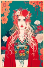 Ziola Rosa Vintage Art Deco Hippie Girl Flower Child Floral Art Botanical Print