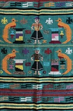 Vintage Guatemalan Hand-Loomed Green Textile Tapestry 47" x 21”