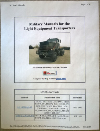 Army Military TM Manuals LET Line Haul Tractor Dump Concrete Trucks M915 M916 - Picture 3 of 11