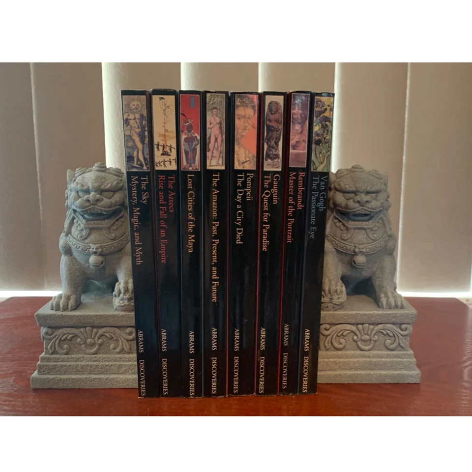 Chinese Foo Dogs Statues Pair Guardian Lion Statues Fu Foo Dogs Stone Bookend - Image 2 of 4