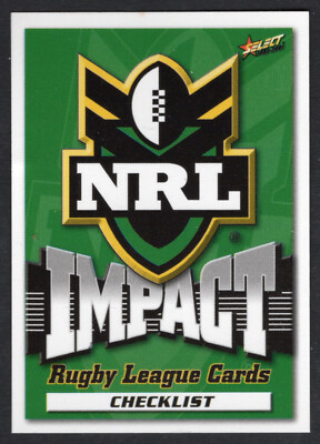 2001 SELECT NRL IMPACT CARD LOT - [VINTAGE TEAM SET CARDS] - COMPLETE YOUR SET