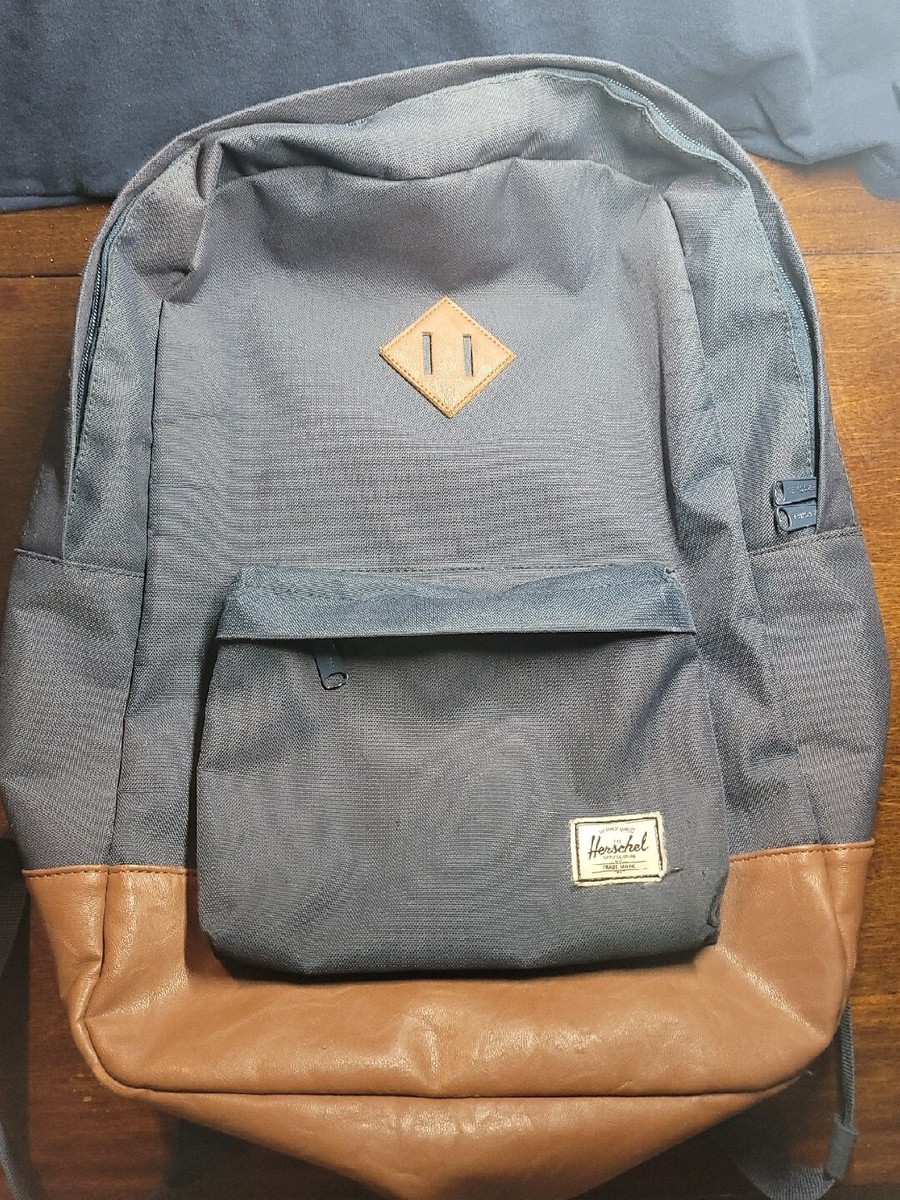 blue and brown herschel backpack HERSCHEL SUPPLY COMPANY Navy Blue/Brown BACKPACK Book Bag USED READ  DESCRIPTION!