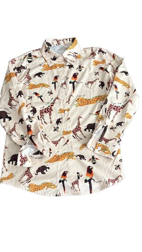 Safari Print Bluse Langarmshirt Damen Giraffe Elefant Vogel Gr. S # 26 - Bild 4 von 11