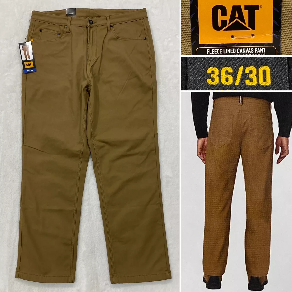 CAT Caterpillar Fleece Lined Brown Canvas Work Pants Men's Sz 36 x 30  Insulated