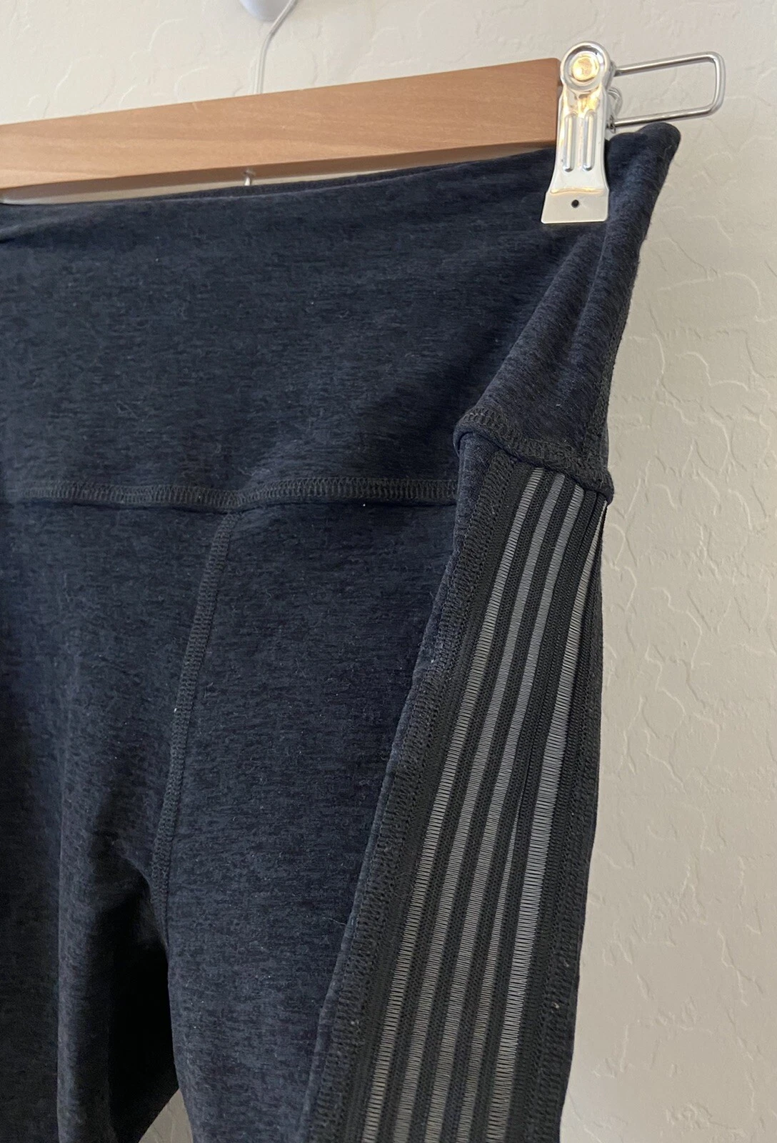 beyond-yoga sheer illusion high waisted midi 7/8 heathered gray leggings