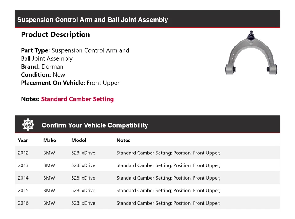 Conjunto de rótula brazo de control Dorman para BMW 528i xDrive 2012-2016 2013  Foto 2 de 4