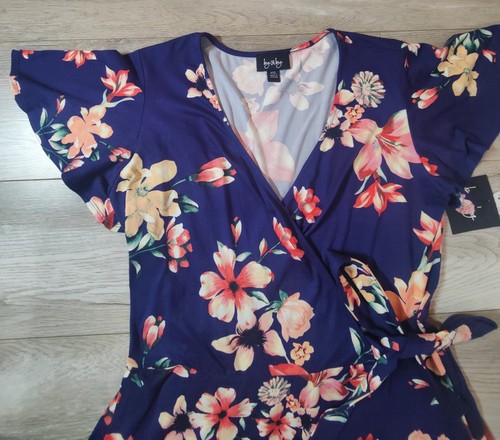By & By NWT Womens SZ XXL Blue Floral Faux Wrap Spring Summer Stretchy Dress - Picture 6 of 15