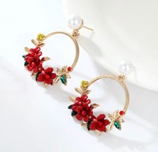 Red Flowers Fashion Bohemian Earrings Pierced Earrings