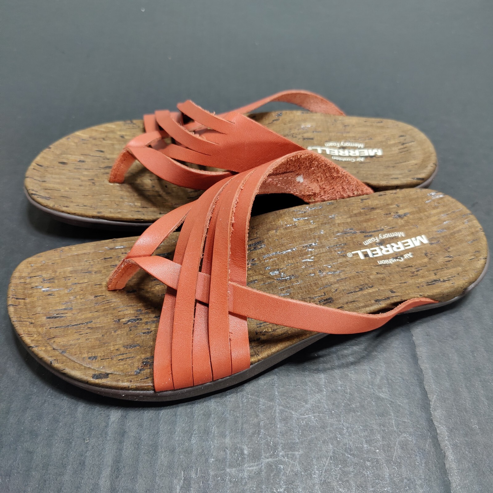 Sandali Merrell Redwood District Mahana pelle arancione arrugginita infradito taglia 8