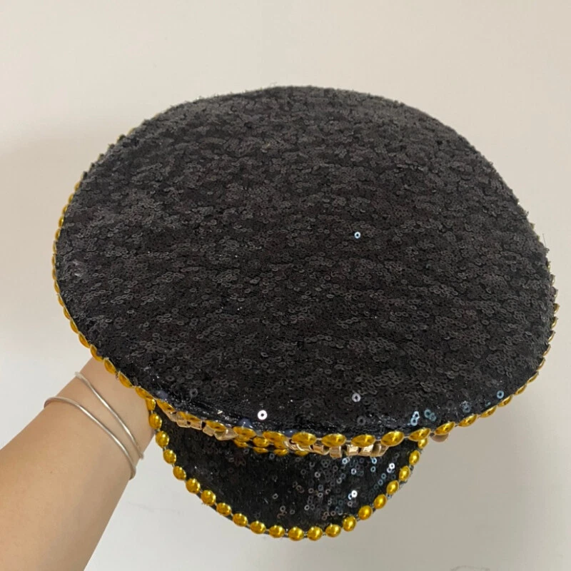 Dama Lentejuelas Ardiente Militar Sombrero Hecho a Mano Marinero Capitán Gorra Juegos con disfraces Fiesta Retro Foto 4 de 4