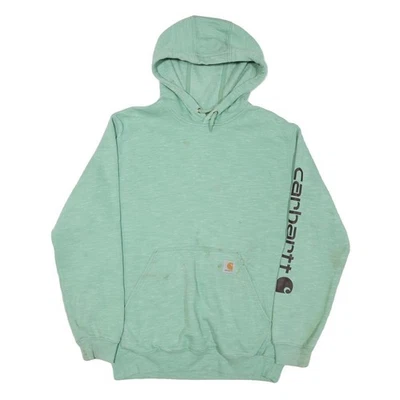 CARHARTT Hommes Vert Pull Capuche M Logo Imprimé Tenue de Travail Coton Mélange - Photo 1/4