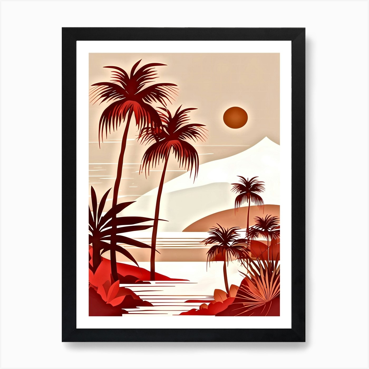 Palm Trees In The Sun Framed Canvas Art Print Wall Decor