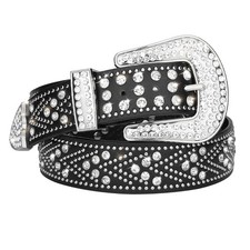 Women Rhinestone Belt, Bling y2k Western Cowgirl Men Cowboy Faux Leather Studded