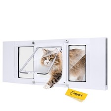 Cat Door for Window with Safety Window Lock, Adapt to Windows of Different Wi...