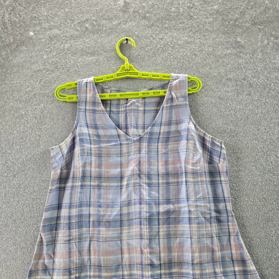 J. Jill 女式连衣裙 S 蓝色亚麻马德拉斯格子 A 字无袖 Maxi Coastal — 第 4/4 张图片