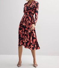 New Nine West MSRP $59.99 Pink Navy Floral MIDI button down dress