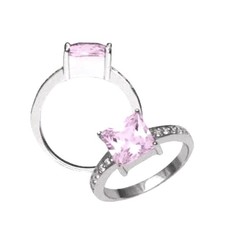 NEW 925 Sterling Silver Pink CZ Solitaire Ring Size 8 Ladies Womens Engagement