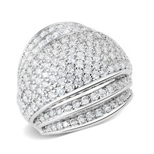 Women's Ring, Clear CZ, Rhodium Plated, Brass, Statement, Sparkling, Dome Design