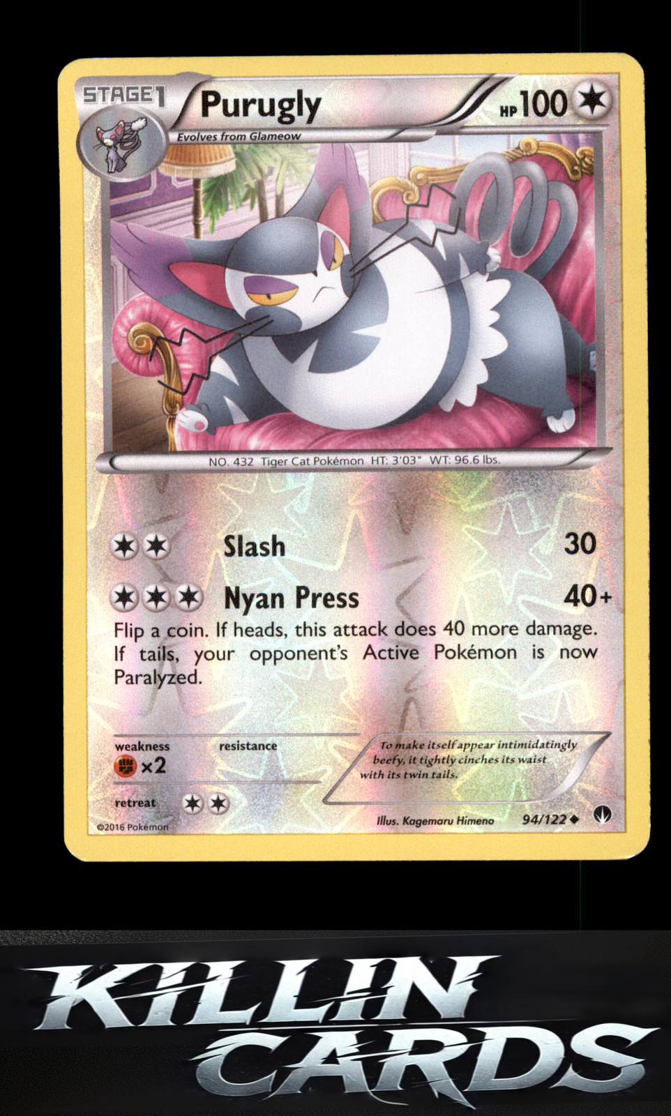 Reverse Holofoil Purugly 94/122 Pokemon Uncommon XY - BREAKpoint Card LP