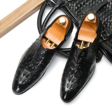 Mens Crocodile Pattern Casual Shoes Lace Up Steel Strap Trend