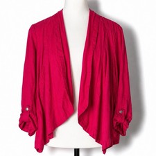 Chico  s 100 Linen Open Front Long Slv Waterfall Blazer Jacket Pink Size M
