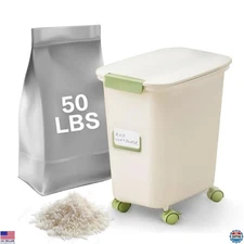 50 Lbs Rice Storage Container with Measuring Cup - Food Grain & Cereal Dispenser