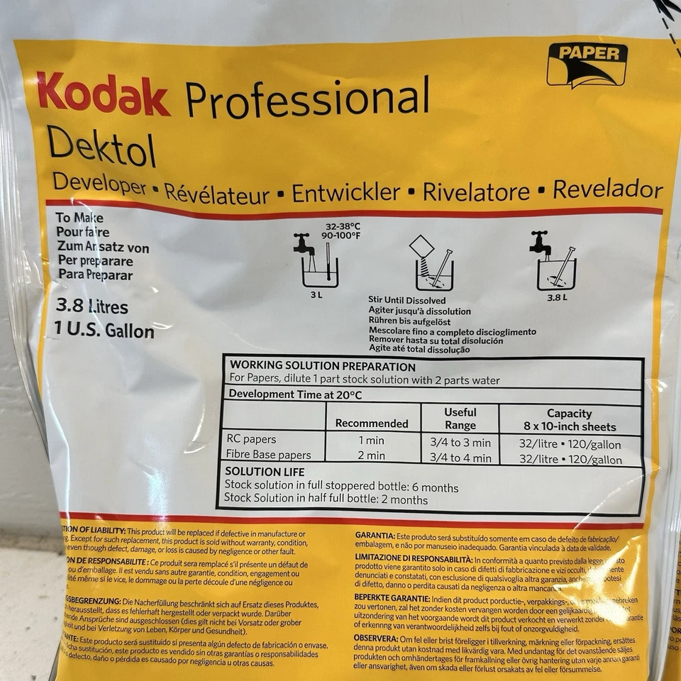Desarrollador de papel Kodak Dektol 3 1 galón mezcla para fotografía en blanco y negro Foto 2 de 4