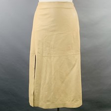 NICOLE FARHI Size 10 Beige Leather Lambskin Side Zipper Midi Skirt