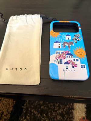 BURGA Blue White Patterned Donkey Back Phone Case with Drawstring Pouch