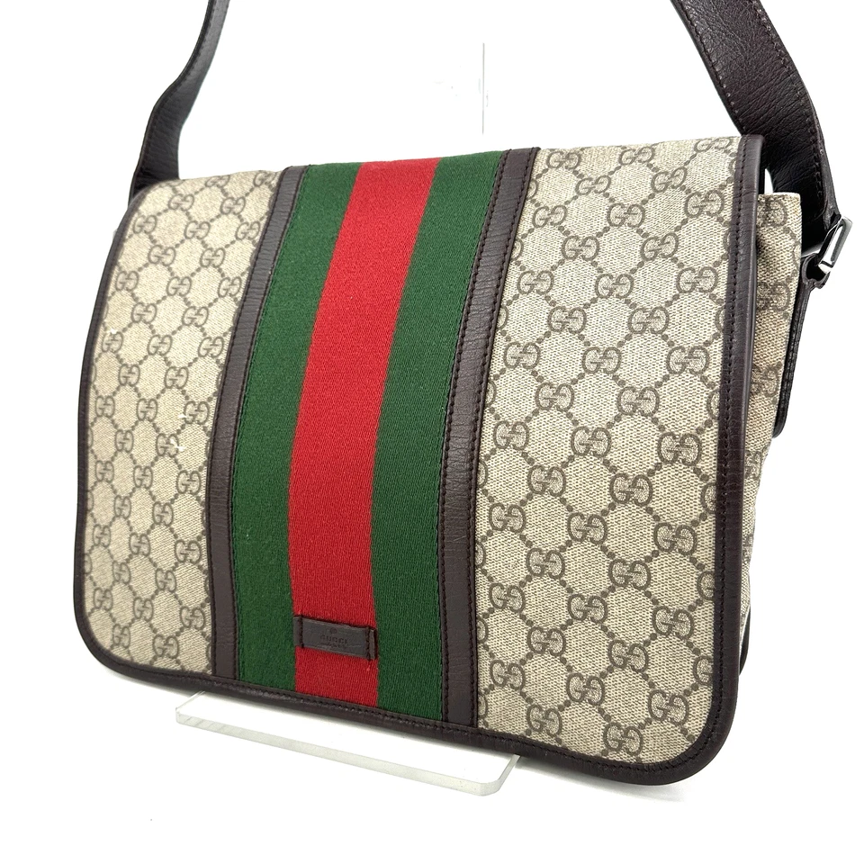 GUCCI Sherry Line Messenger Bag Crossbody Shoulder Bag PVC Beige Authentic - Image 3 of 4