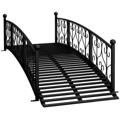 Outsunny 7' Metal Arch Garden Bridge with Siderails, Arc Footbridge, Black