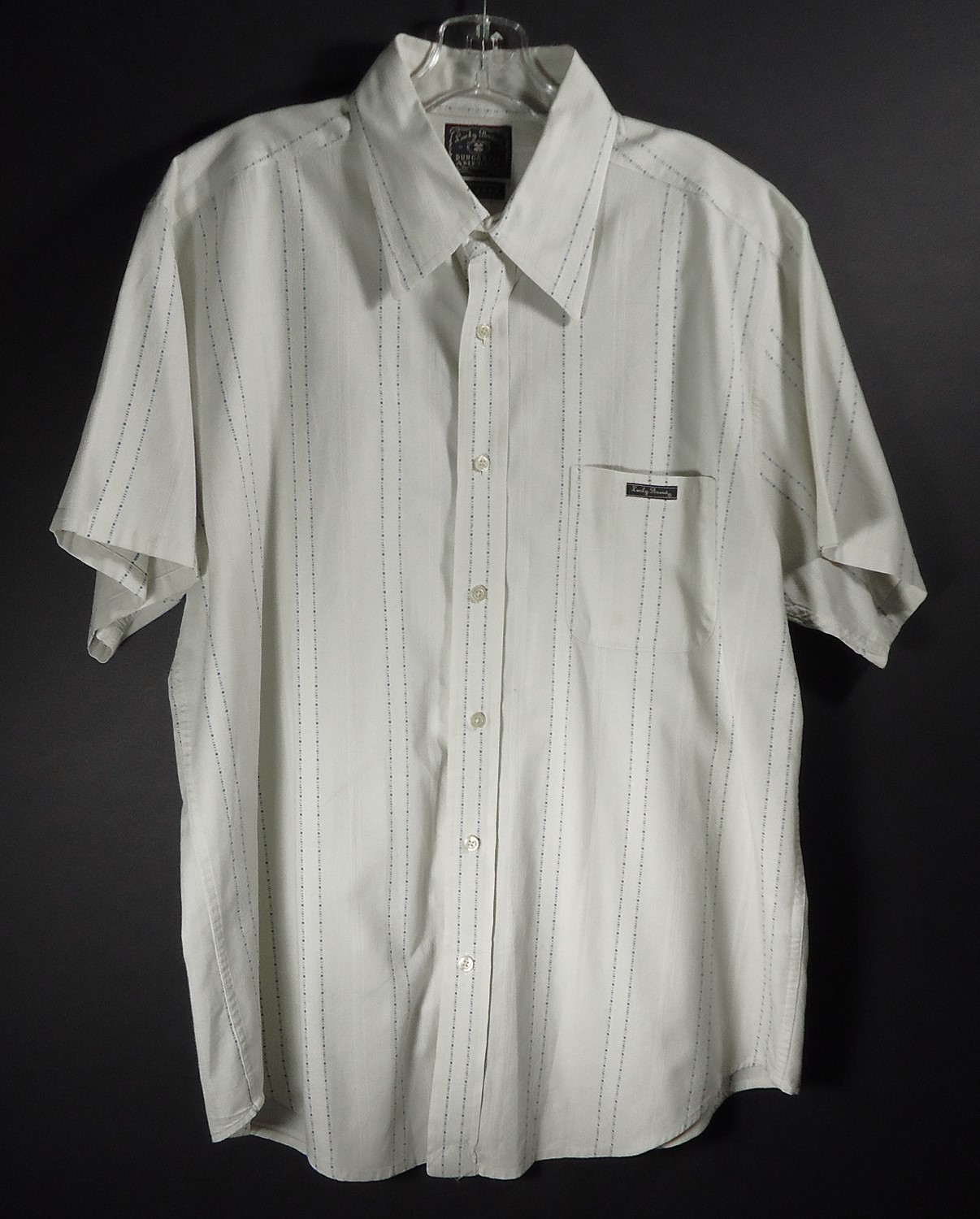 Men's LUCKY BRAND Dungarees - Off White w/ Blue Stripes - Short Sleeve Shirt XL